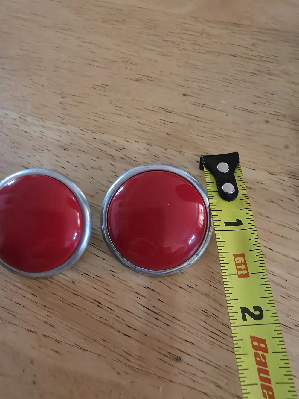 Vintage Clip On Earrings Button Red Silver 1950's 1960's Large Costume Jewelry